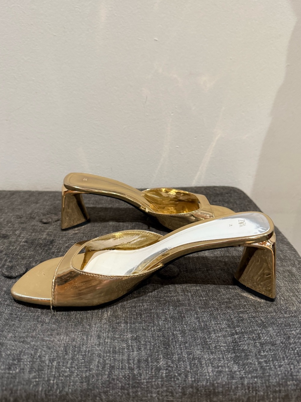 Zara Metallic Gold Square-Toe Slide Mules - Picture 2 of 2